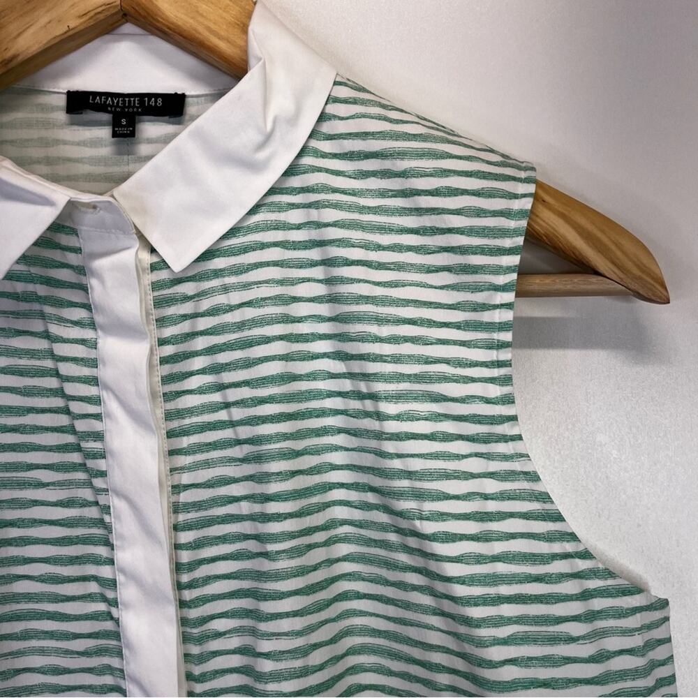 Lafayette 148 New York Striped top green white - S - Picture 5 of 10